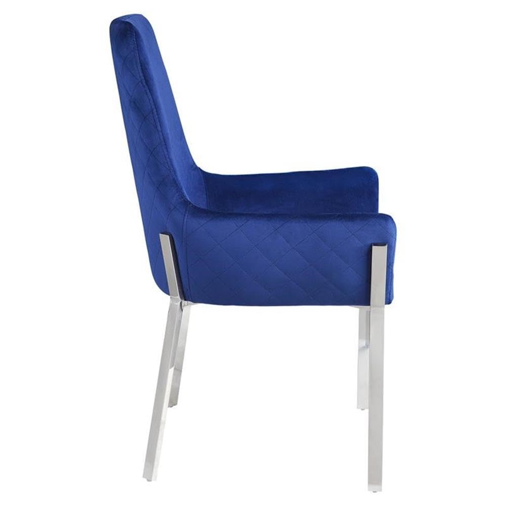 Acme Cambrie Velvet Upholstery Side Chair in Blue and Mirrored Silver (Set of 2)