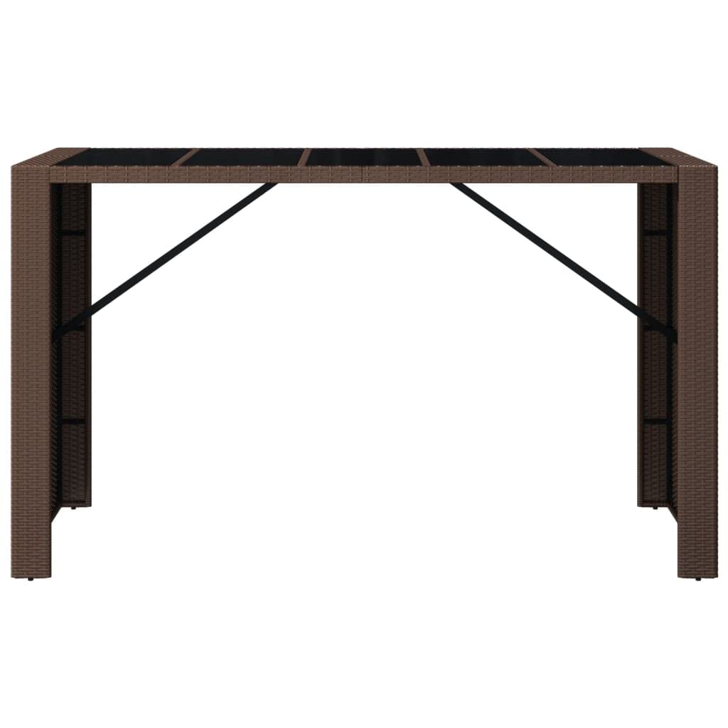 vidaXL Poly Rattan Bar Table with Glass Top - Weather-Resistant Outdoor/Garden Table - Brown - 72.8"x31.5"x43.3"