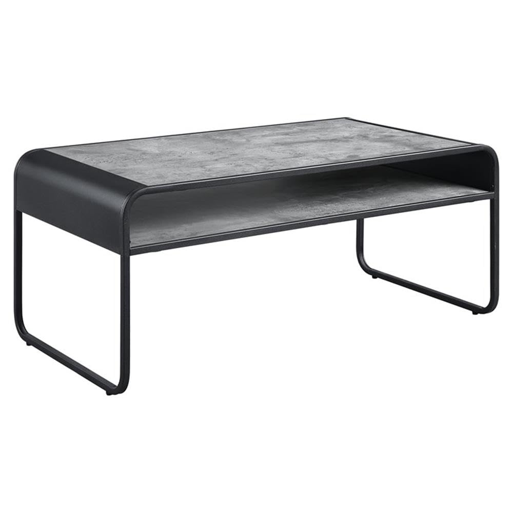 Acme Furniture Rectangular Coffee Table with Open Shelf, Concrete Gray and Black