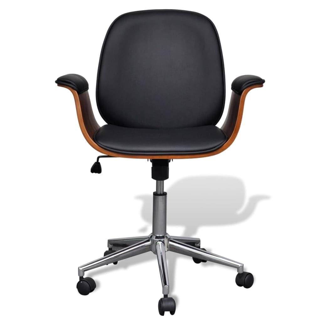 vidaXL Swivel Arm Chair with Bent Wood Frame and Faux Leather Covering - Adjustable Backrest - Easy Mobility with Castors - Adjustable Height