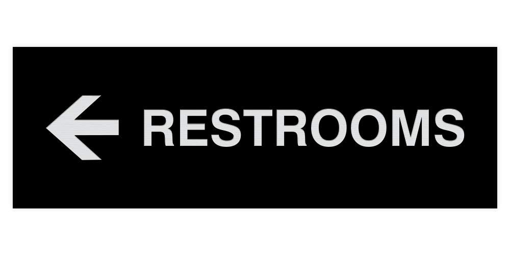 Signs Bylita Basic Restrooms Left Arrow Directional Wall Or Door Sign (Black/Silver) - Medium (1 Pack)