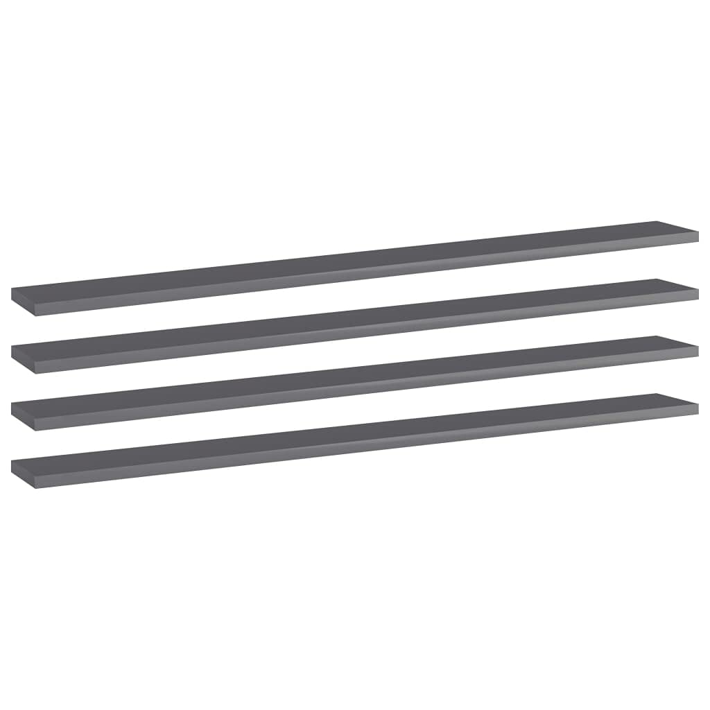 vidaXL Bookshelf Boards Set of 4, High Gloss Gray, 39.4"x3.9"x0.6", Easy-Clean Extra Storage Solution, Made of Premium Engineered Wood