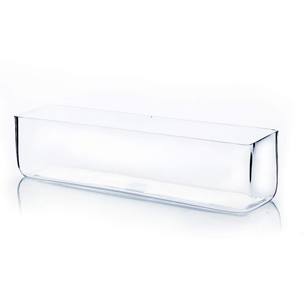 WGV Rectangle Block Glass Vase, Width 4, Length 16, Height 4, Clear Long Floral Container, Candle Holder for Home Office Wedding