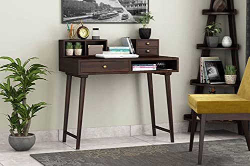 Home Furniture Hard Solid Wood Wooden Writing Study Table For Home And Office | Study Desk (Table With Cum Shelf, Walnut Finish)