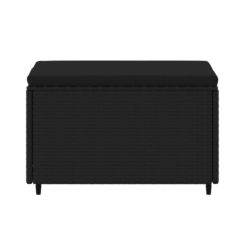 vidaXL Outdoor Patio Footrest with Cushion - Black, Made of Quality PE Rattan and Powder-Coated Steel, Featuring a Modular and Stylish Design, Offers Comfortable Seating with Thick Padded Cushion