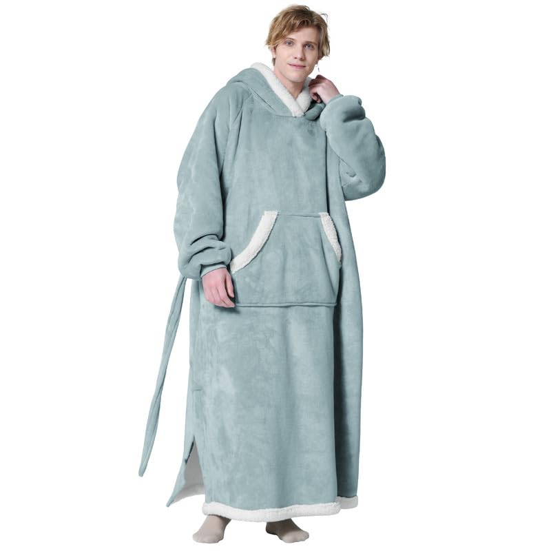 Bedsure Oversized Wearable Blanket Hoodie - Long Sherpa Fleece Hooded Blanket For Adult Women Men, Warm Cozy Blanket Sweatshirt
