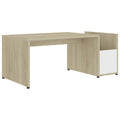 vidaXL Modern Coffee Table with Openwork Design - Engineered Wood with Side Compartment, Easy Assembly - White and Sonoma Oak
