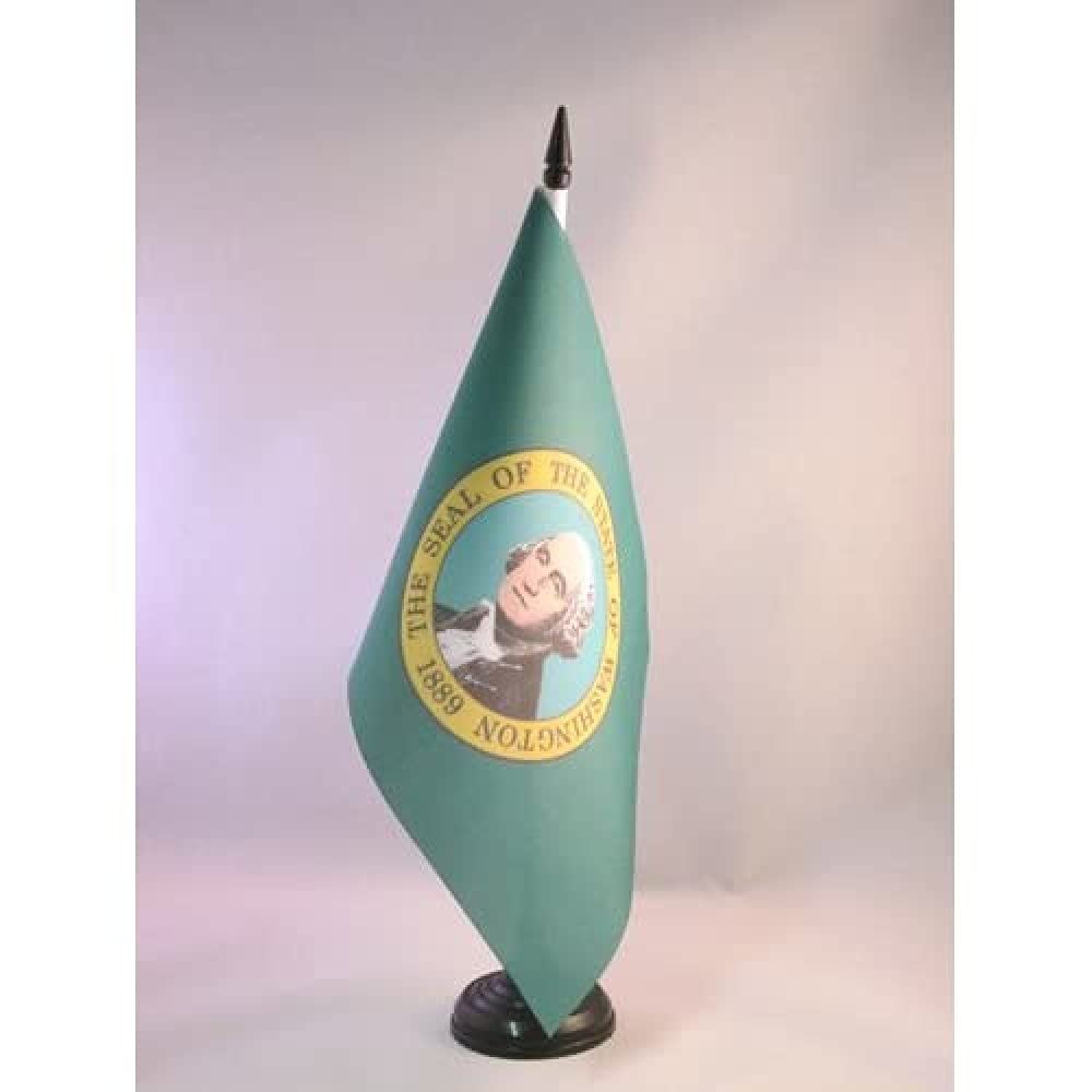 Washington Table Flag 5' X 8' - Us State Of Washington Desk Flag 21 X 14 Cm - Black Plastic Stick And Base - Az Flag