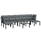 vidaXL 8 Piece Patio Lounge Set - Black and Gray - Weather-Resistant Poly Rattan with Powder-Coated Steel Frame - Includes Table and Footstool - Modern Design for Gardens and Outdoors