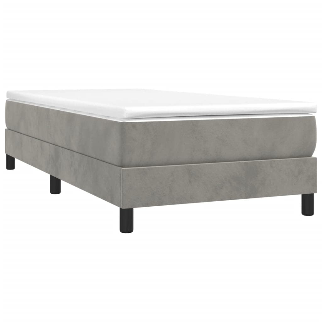 vidaXL Velvet Box Spring Bed Frame - Light Gray, Twin XL, Modern, Polyester, Plywood, Engineered Wood, 81.1"x39.4"x9.8" Dimensions