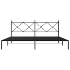 vidaXL Black Metal Bed Frame-King 76"x79.9" with Headboard and Slats-Modern Bedroom Furniture-Steel Construction-Easy Assembly