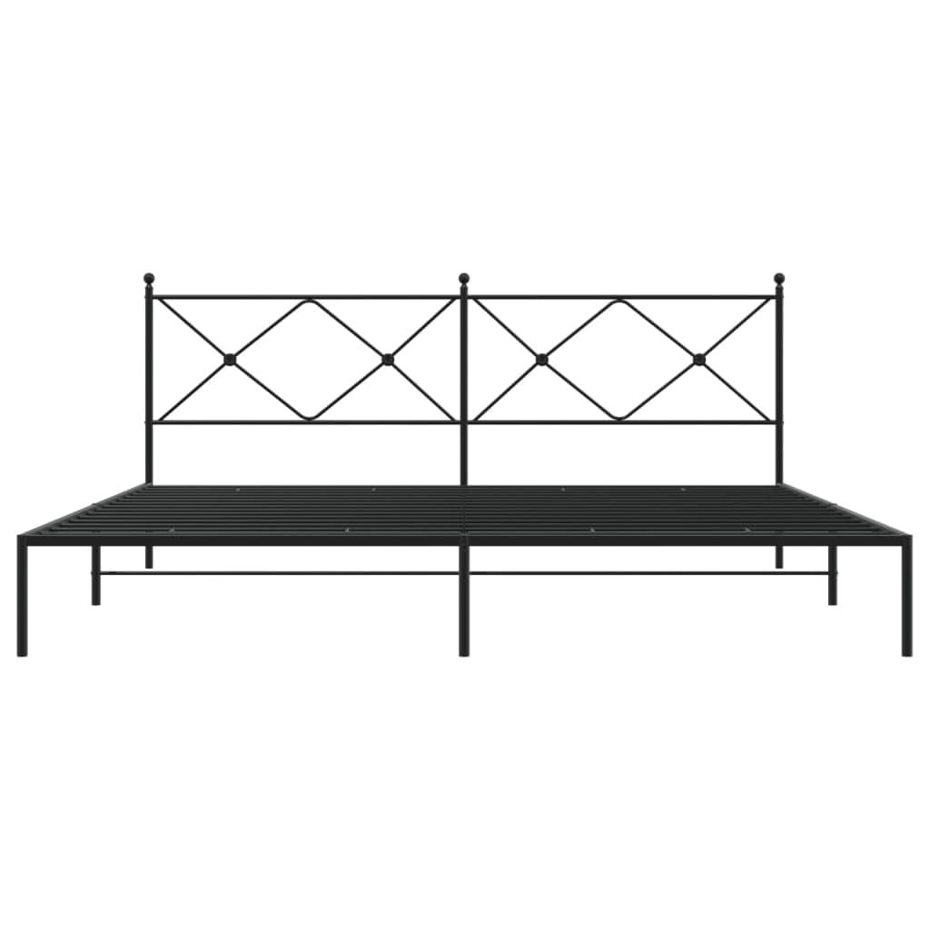 vidaXL Black Metal Bed Frame-King 76"x79.9" with Headboard and Slats-Modern Bedroom Furniture-Steel Construction-Easy Assembly