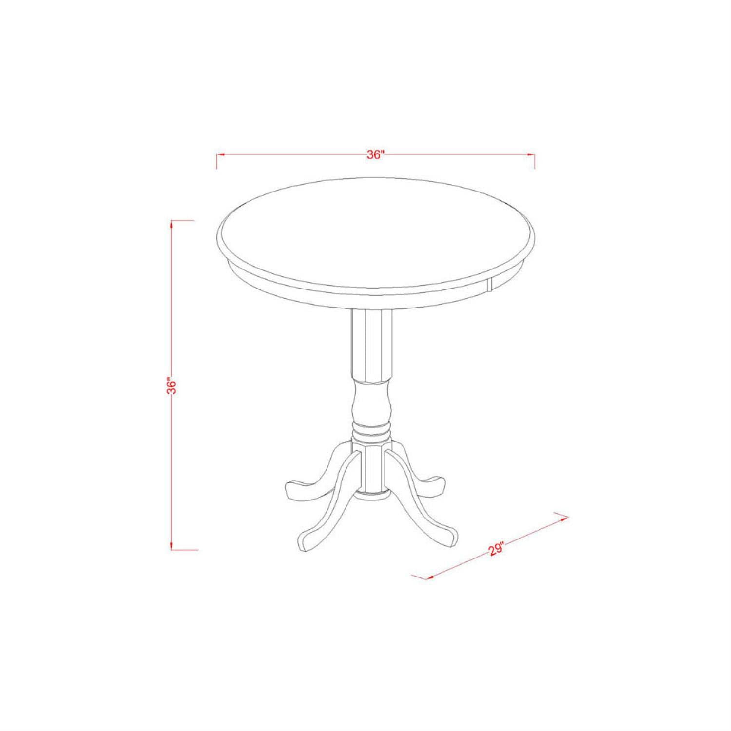 East West Furniture JACH3-BLK-W 3 Piece Kitchen Counter Height Dining Table Set Contains a Round Pub Table with Pedestal and 2 Dining Room Chairs, 36x36 Inch, Black & Cherry