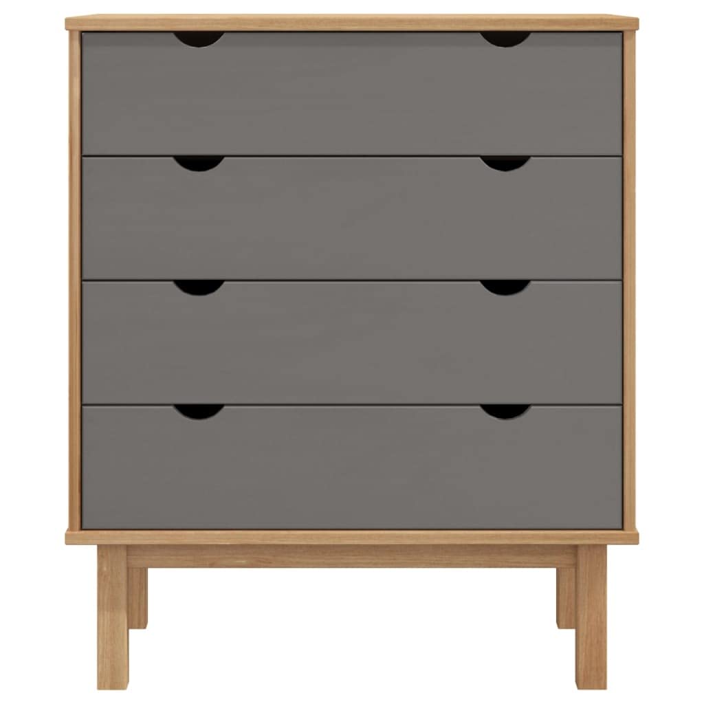 vidaXL Solid Wood Pine Drawer Cabinet OTTA – Scandinavian Style, Brown & Gray, Ample Storage Space, Stable Frame, with Wall Attachment Device