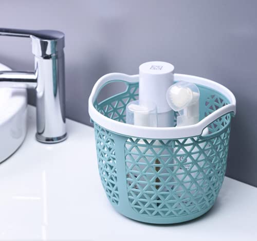 HOMIES, 1 Piece, Plastic Round Storage Organizer Basket with Handles, Shower Caddy Tote Portable Storage Bins for Bathroom, Kitc