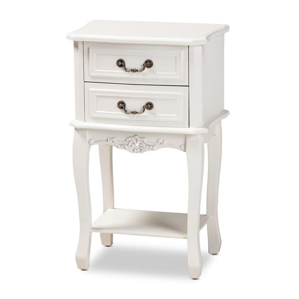 Baxton Studio Gabrielle Traditional French Country Provincial White-Finished 2-Drawer Wood Nightstand