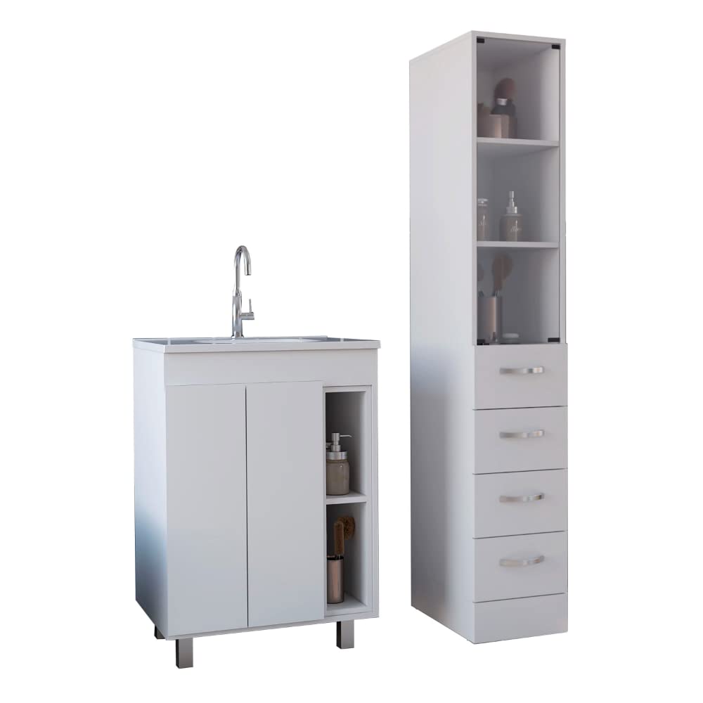 Montana 2-Piece Bathroom Set With Bathroom Vanity And Linen Cabinet, White