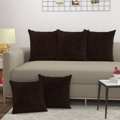 Decor India Cushion Covers 16X16 Inch Box Burnt Brown Set Of 5 Velvet Throw/Pillow/Case Cover Used For Home Decorative Sofa Bedr