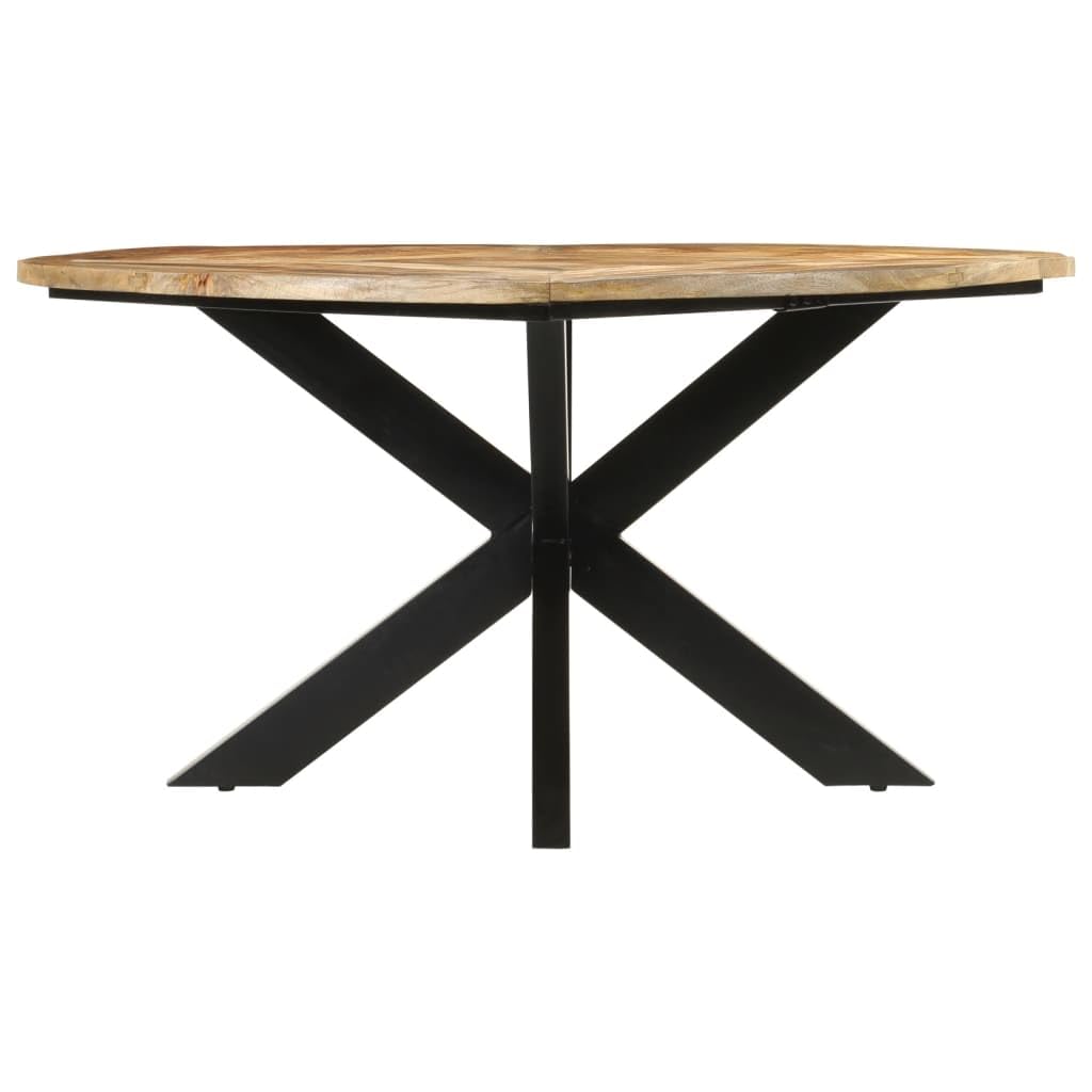 vidaXL Solid Mango Wood Round Dining Table - 59.1" Diameter with Iron Frame for Kitchen, Living Area, Brown
