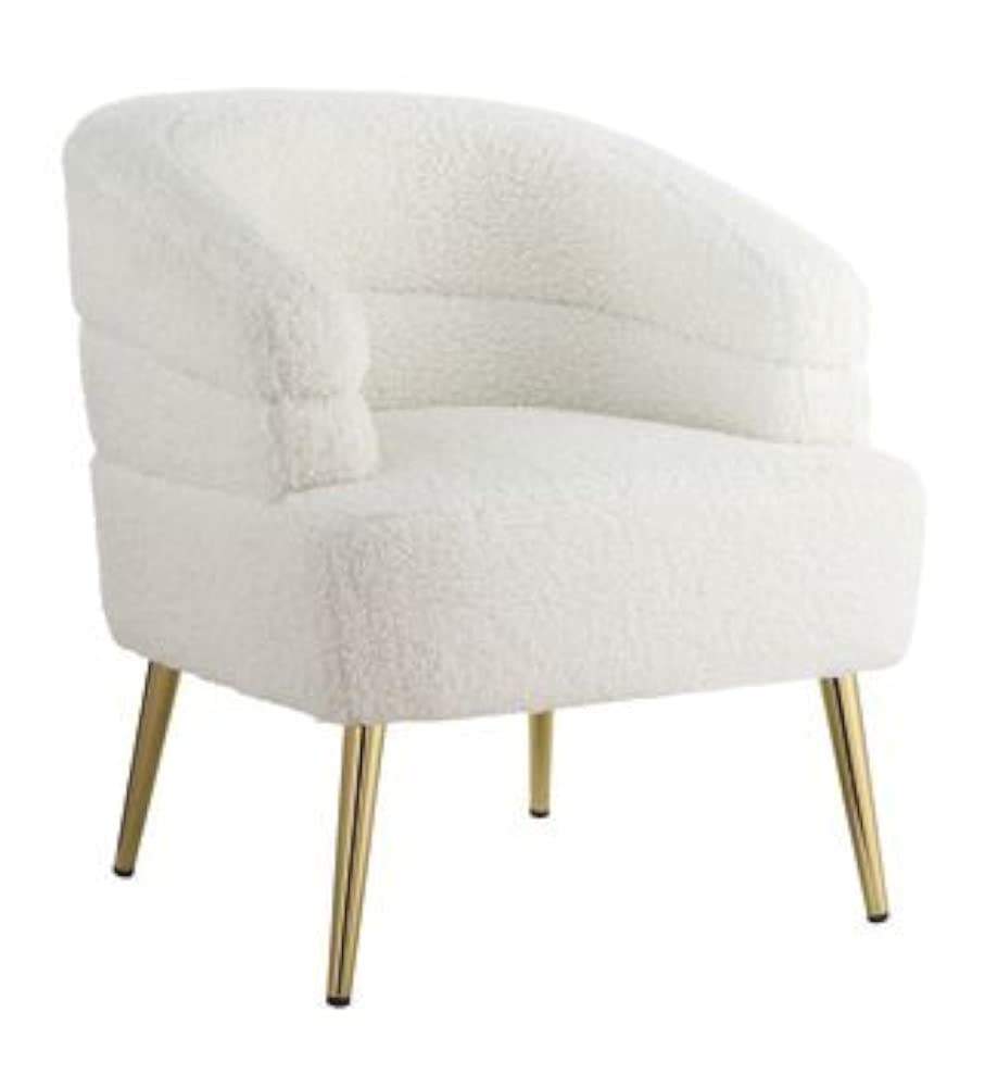 Acme Trezona Fabric Upholstered Accent Chair in White Faux Sherpa
