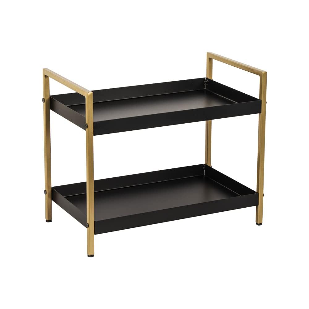 2Tier Metal Storage Shelf Rack, Black And Gold