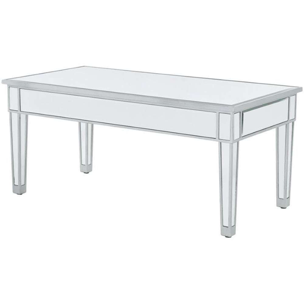 Elegant Decor Reflexion 40" Modern Mirrored Coffee Table in Antique Silver