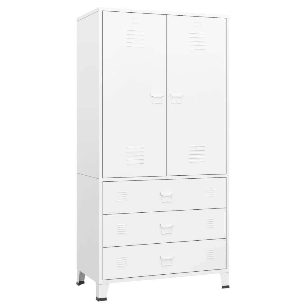 Vidaxl Metal Wardrobe, White, Industrial Style, 2 Shelves And 1 Hanger, Easy Cleaning, Ample Storage Space, 35.4 Inch X19.7 Inch X70.9 Inch , F