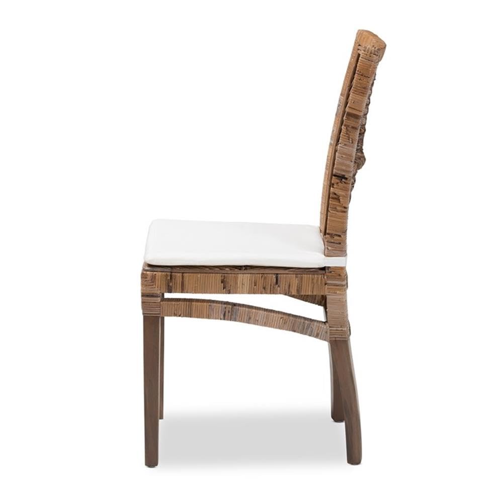 Baxton Studio Laluna Gray Natural Rattan and Mahogany Dining Chair with Cushion