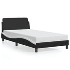 vidaXL Single Bed Frame with Headboard - Black/White, Faux Leather, Plywood Slats, 39.4"x74.8" Mattress Size, Modern Design