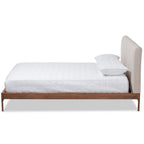 Baxton Studio Aveneil Mid-Century Modern Beige Fabric Upholstered Walnut Finished Full Size Platform Bed