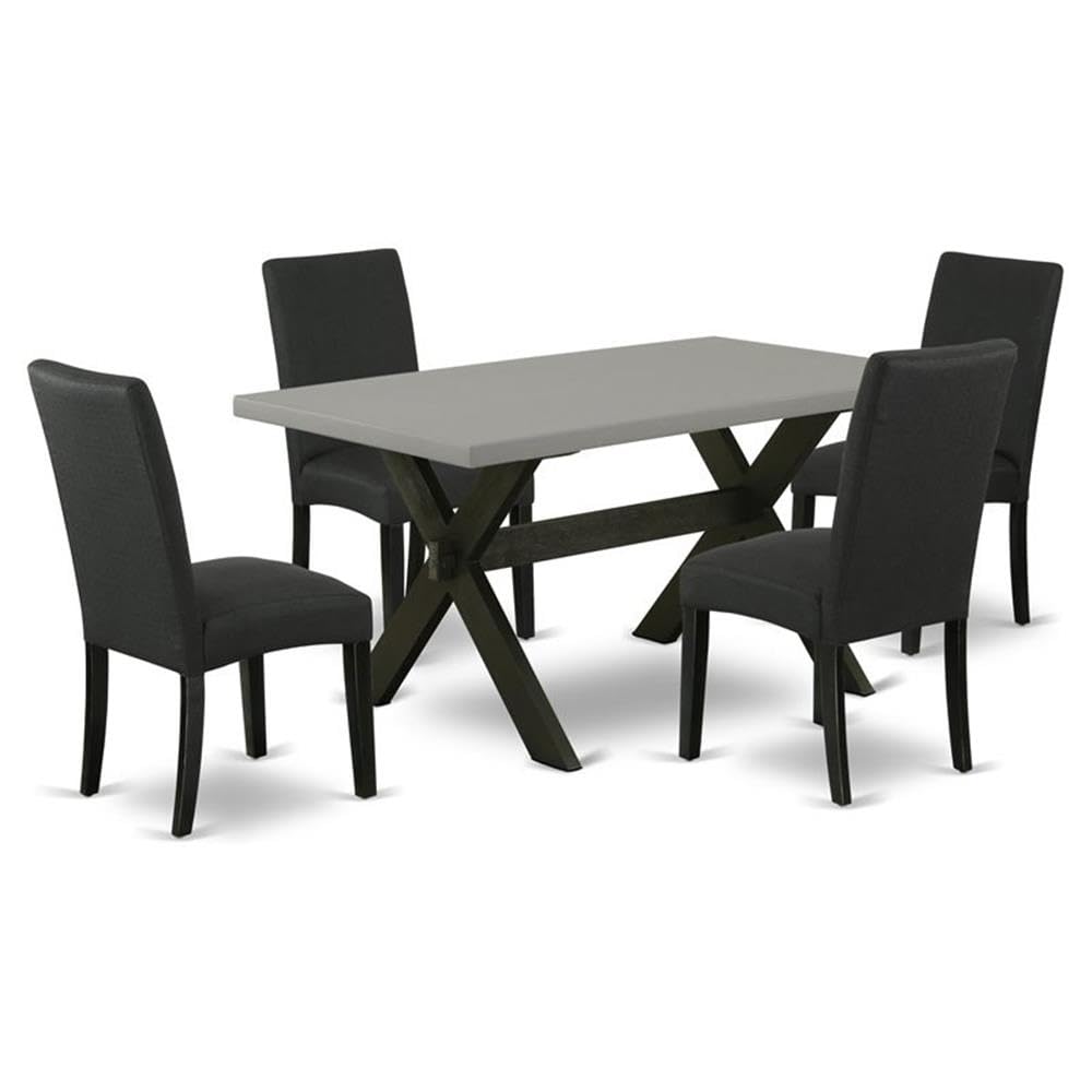 East West Furniture X696Dr124-5 5 Piece Dining Table Set For 4 Includes A Rectangle Kitchen Table With X-Legs And 4 Black Color Linen Fabric Upholstered Chairs, 36X60 Inch, Multi-Color