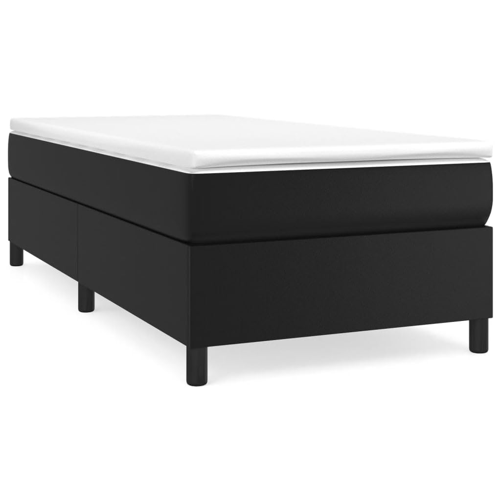 vidaXL Twin XL Size Box Spring Bed Frame in Black Faux Leather – Modern Artificial Leather Single Bed with Elegant Design, Sleek Finish, and Robust Material and Longevity