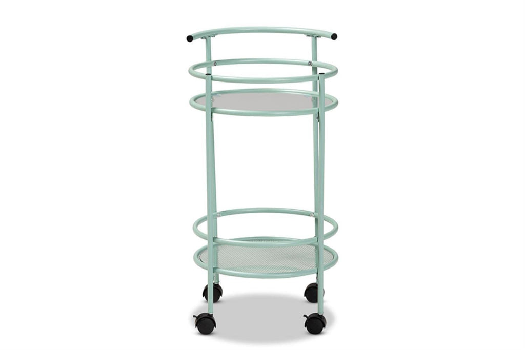 Baxton Studio Newell Mid-Century Modern Mint Green Finished Metal 2-Tier Kitchen Cart