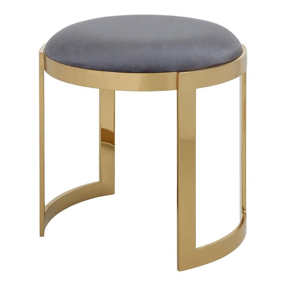 Pangea Home Orion 19" Modern Velvet & Stainless Steel Stool In Gray/Gold