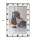 4X6 Silver Metal And White Enamel Picture Frame, Paw Print Design