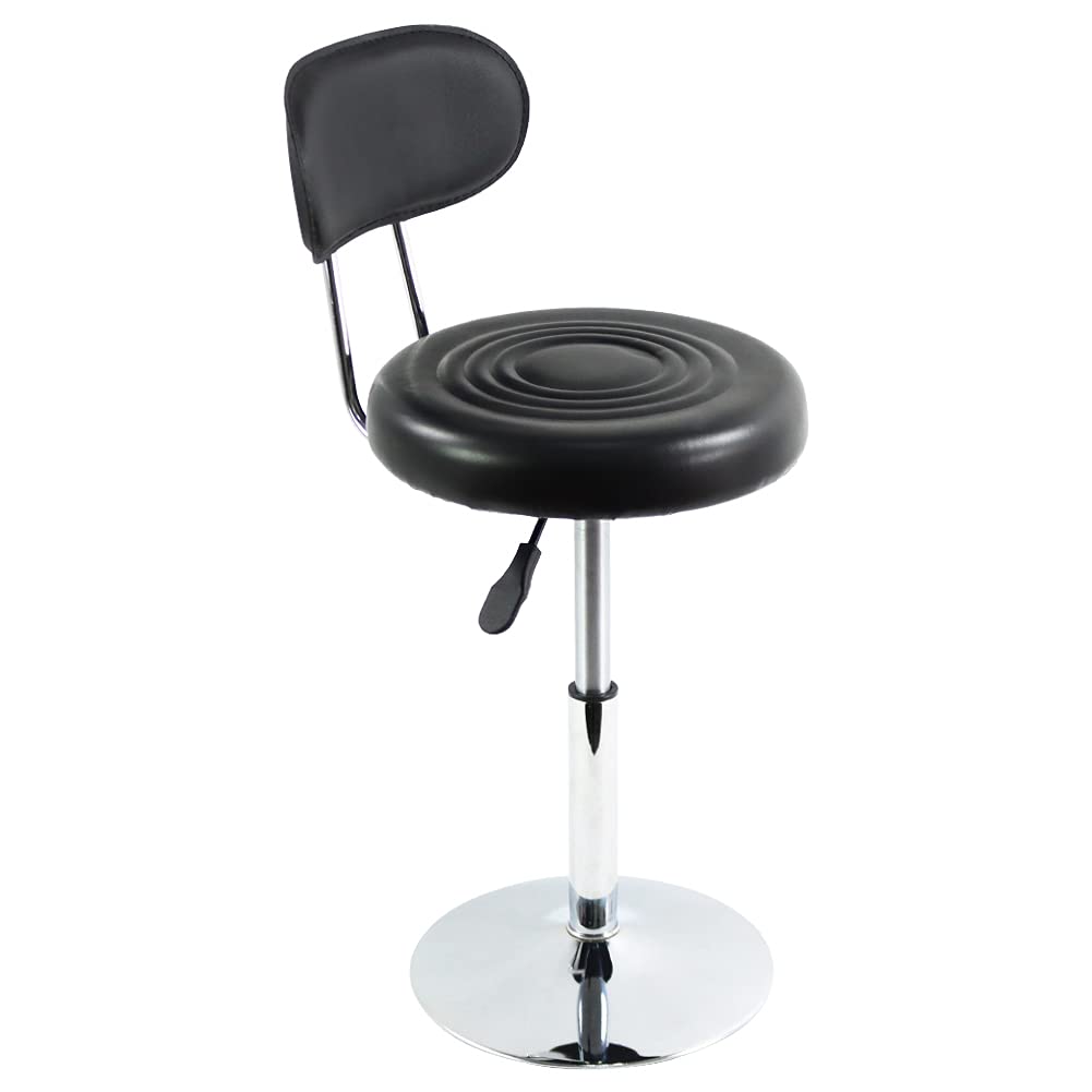 FURWOO Black PU Leather Swivel Salon Chair - Mini Barber Shop Stool with Backrest for Manicure, Tattoo, and Office Use