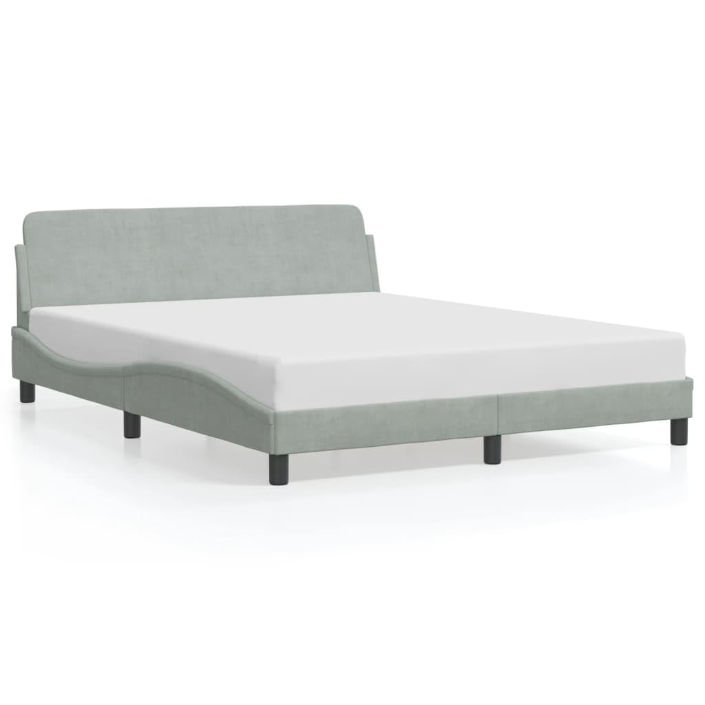 vidaXL Velvet Double Bed Frame - Light Gray 59.8"x79.9", Contemporary Waved Design with Plywood Slats & Sturdy Legs, No Mattress