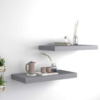 vidaXL Set of 2 Floating Wall Shelves - 19.7"x9.1"x1.5" Gray Modern Design Honeycomb MDF and Metal Frame - Invisible Mounting System - Home Decor Display and Storage Shelves