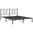 vidaXL Black Steel Double Bed Frame - Modern Bedroom Furniture with Headboard, Metal Slats, Under Bed Storage, 81.5"x61.4"x35.4"