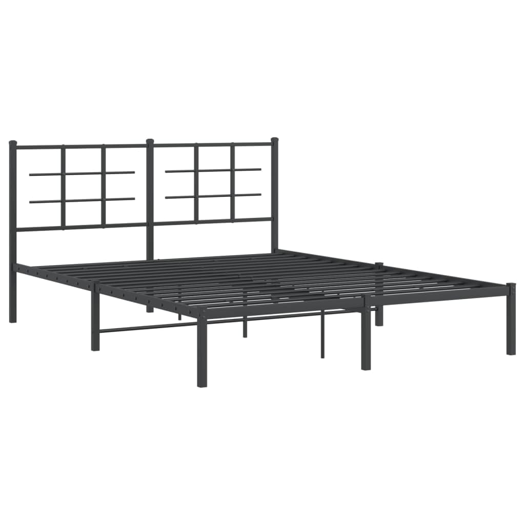 vidaXL Black Steel Double Bed Frame - Modern Bedroom Furniture with Headboard, Metal Slats, Under Bed Storage, 81.5"x61.4"x35.4"