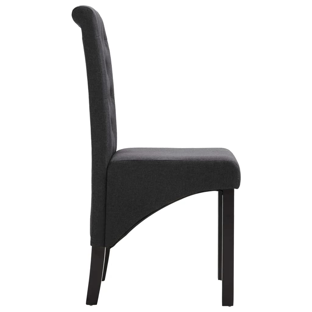 vidaXL Dining Chairs Set, 2-Piece, Dark Gray Fabric Upholstery, Comfortable Seating with Thick Soft Padding, Stable Rubberwood Frame, Ideal for Kitchen-Dining Room