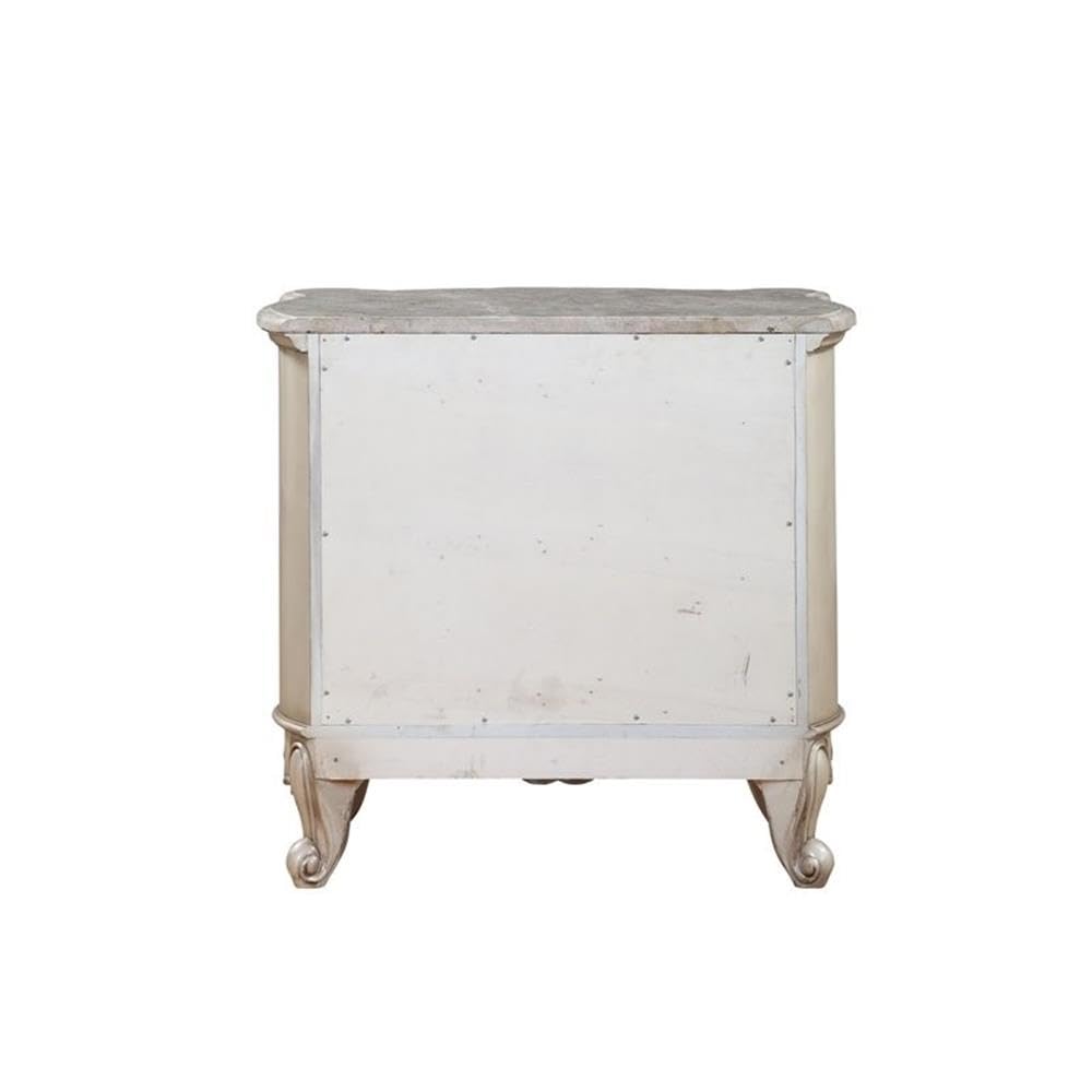 Acme Gorsedd 2-Drawer Wooden Nightstand with Marble Top in Golden Ivory