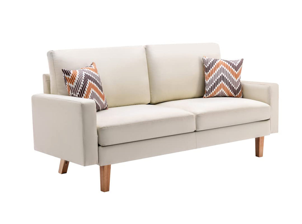 Lilola Home Bahamas Beige Linen Sofa with 2 Throw Pillows