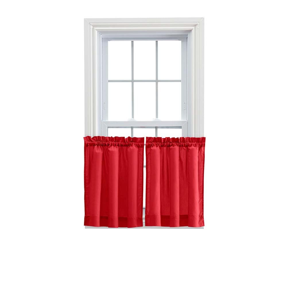 Ellis Curtain Stacey Sheer Tailored Tier Pair Curtains, 56 x 36, Red
