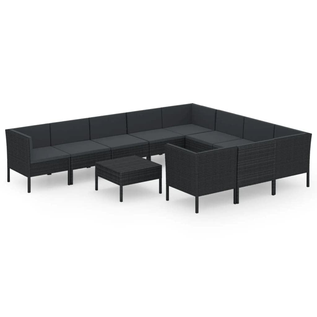 vidaXL Patio Lounge Set 11 Piece with Cushions Garden Outdoor Terrace Seat Seating Sitting Chair Lounging Sofa Set Furniture Poly Rattan Black