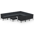 vidaXL Patio Lounge Set 11 Piece with Cushions Garden Outdoor Terrace Seat Seating Sitting Chair Lounging Sofa Set Furniture Poly Rattan Black