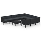 vidaXL Patio Lounge Set 11 Piece with Cushions Garden Outdoor Terrace Seat Seating Sitting Chair Lounging Sofa Set Furniture Poly Rattan Black