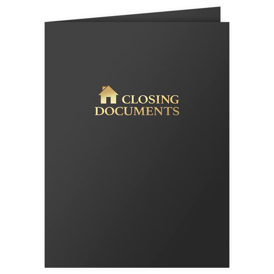 The Gallery Collection, 25 Count, Black, Closing Documents Pocket Folders, Gold Foil Stamped, For Legal Professionals (9 X 12)