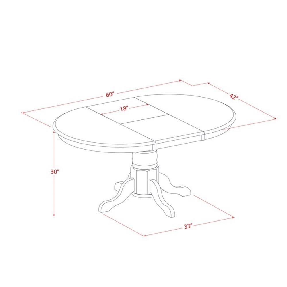 East West Furniture Avt-Lwh-Tp Avon Dining Room Table - An Oval Kitchen Table Top With Butterfly Leaf & Pedestal Base, 42X60 Inch, Linen White
