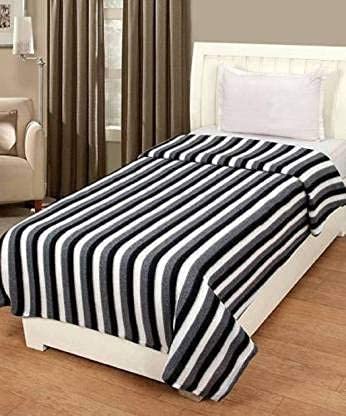 DESI DHANG Striped Single Bed AC Fleece Wool Blanket  60x90 Inch (Black and White, Pack of 1, Waterproof)